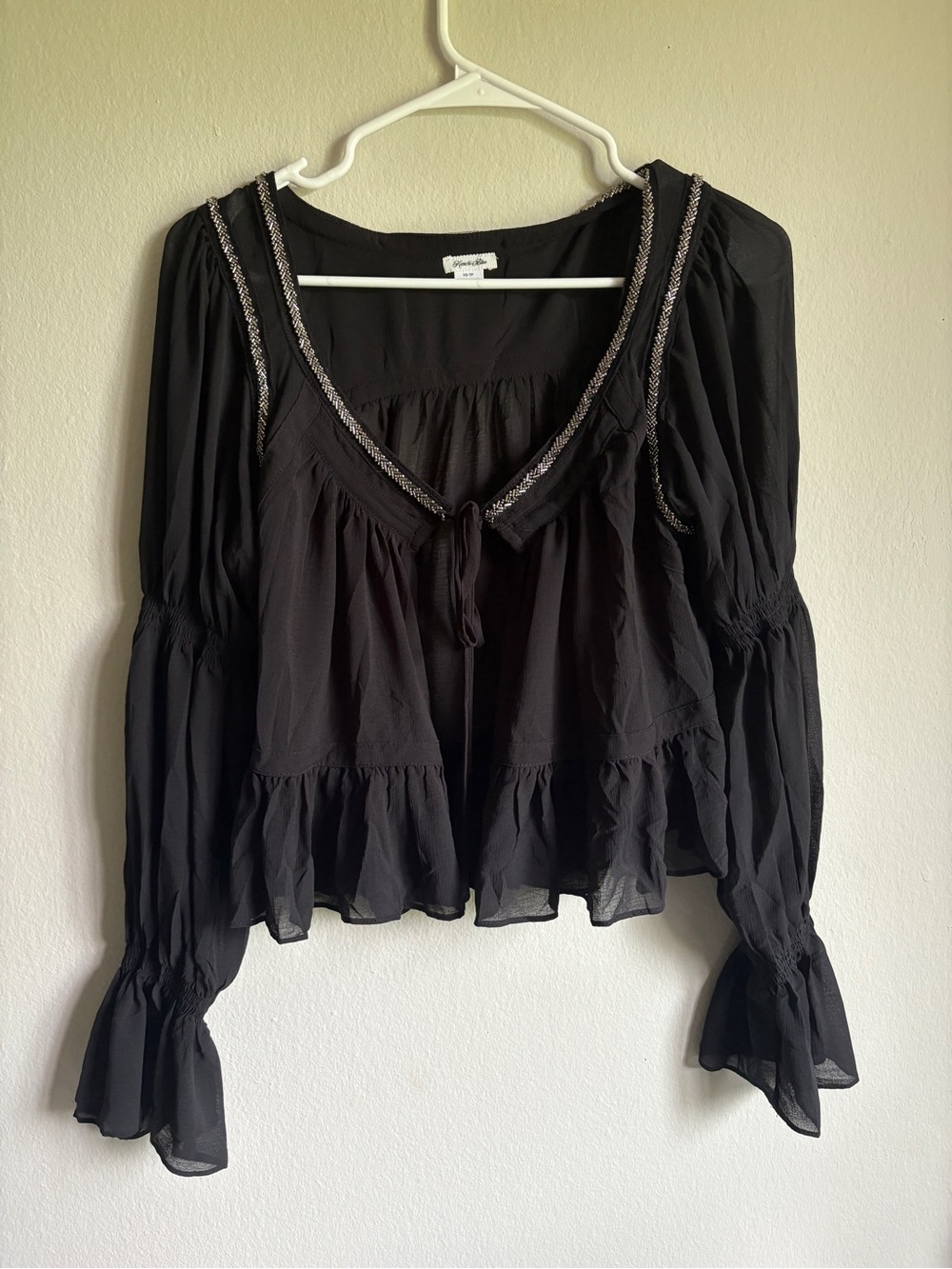 Embellished Tie-Front Ruffle Blouse